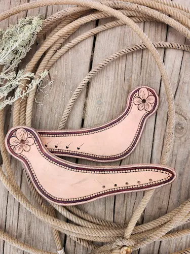 Handtooled leather spur straps