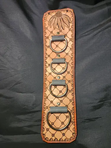 Handtooled leather sunflower key ring