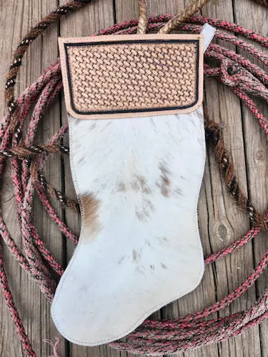 Handtooled leather stocking: weave design